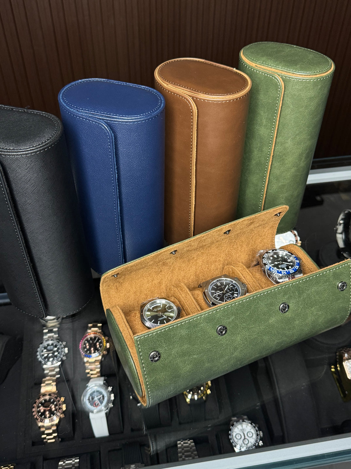 3 Slot Premium Flatback Leather Watch Travel Case