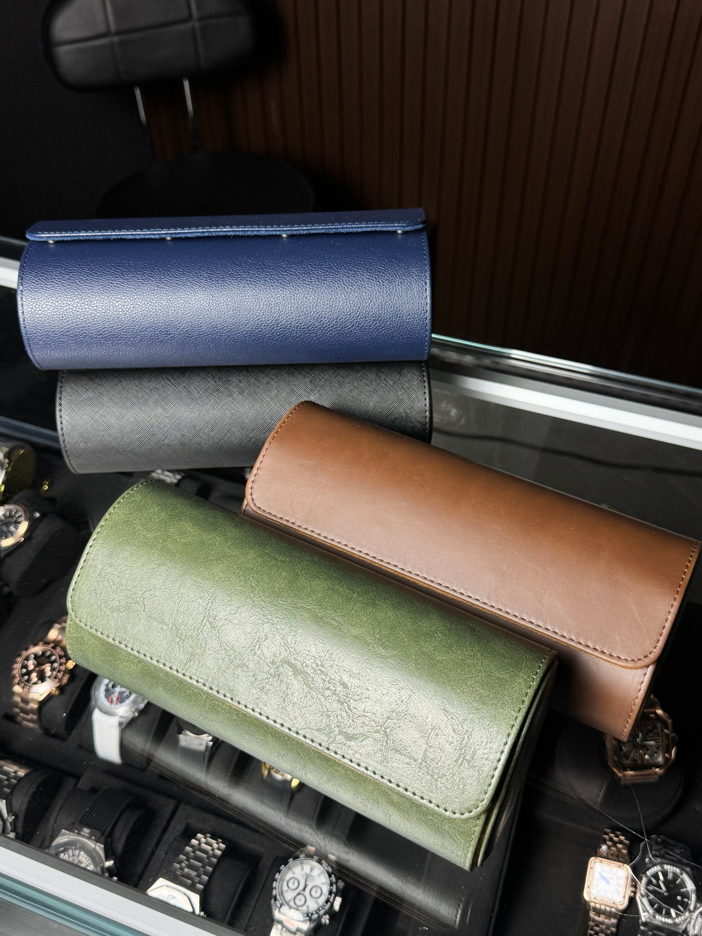 3 Slot Premium Flatback Leather Watch Travel Case