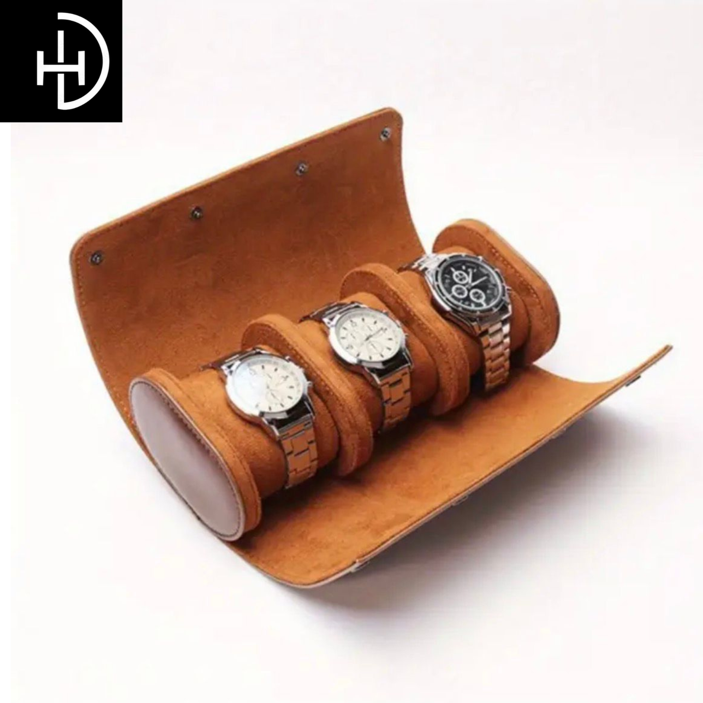 Custom Name Engraved 3 Slot Premium Leather Watch Case