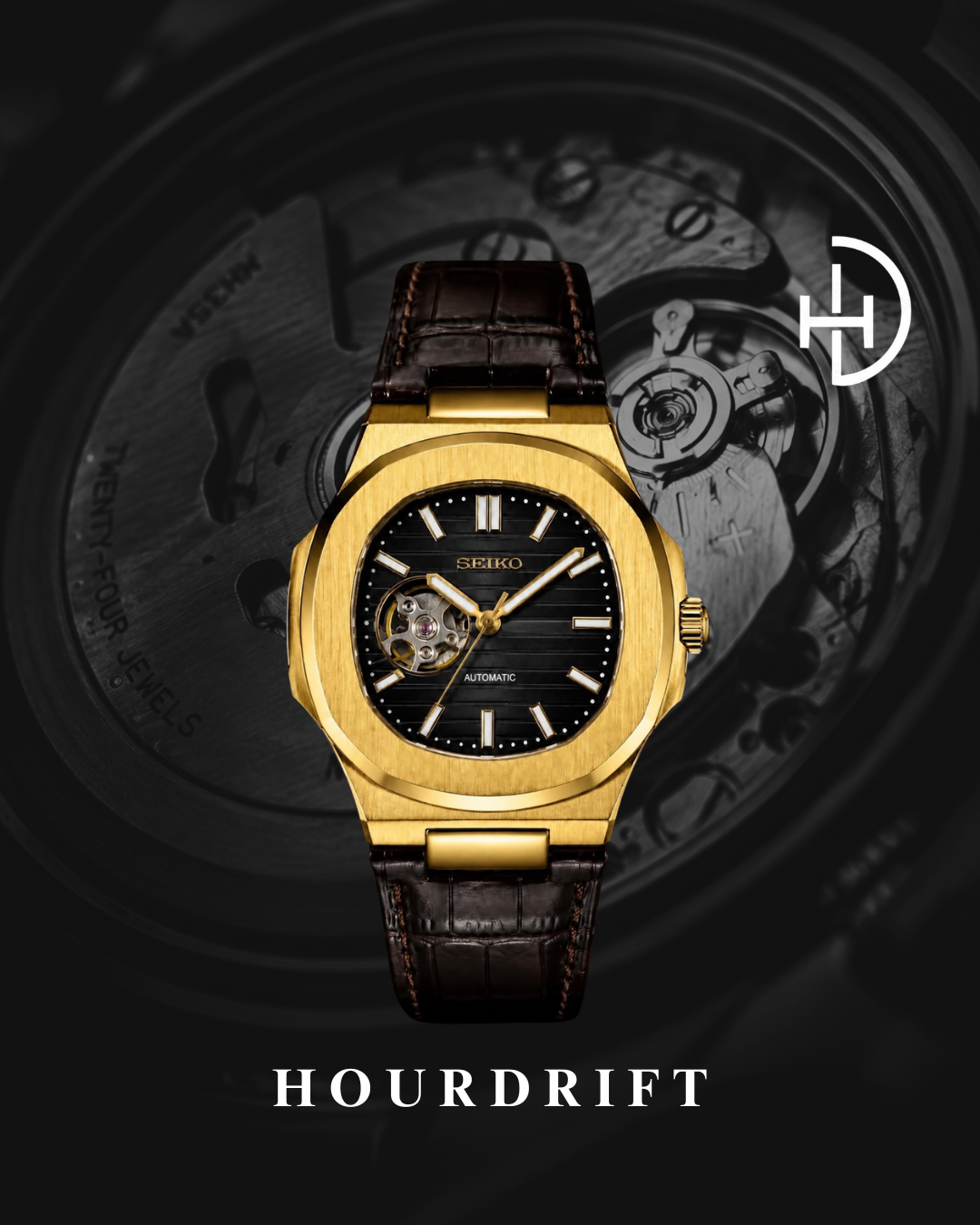 Seiko Mod Nautilus Open Heart Gold