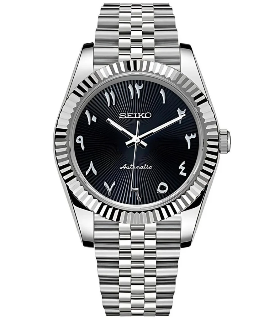 Seiko Mod Datejust Black Arabic Textured Dial
