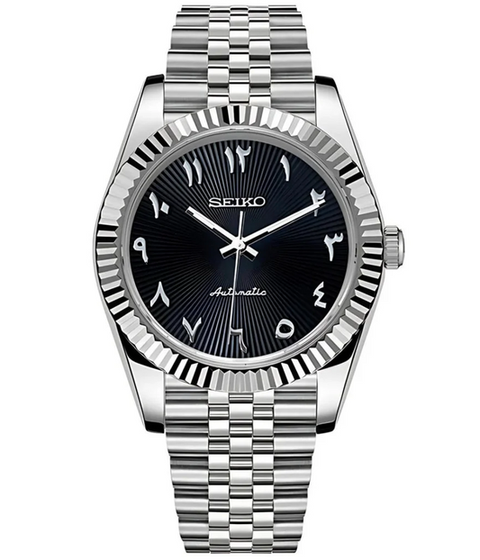 Seiko Mod Datejust Black Arabic Textured Dial