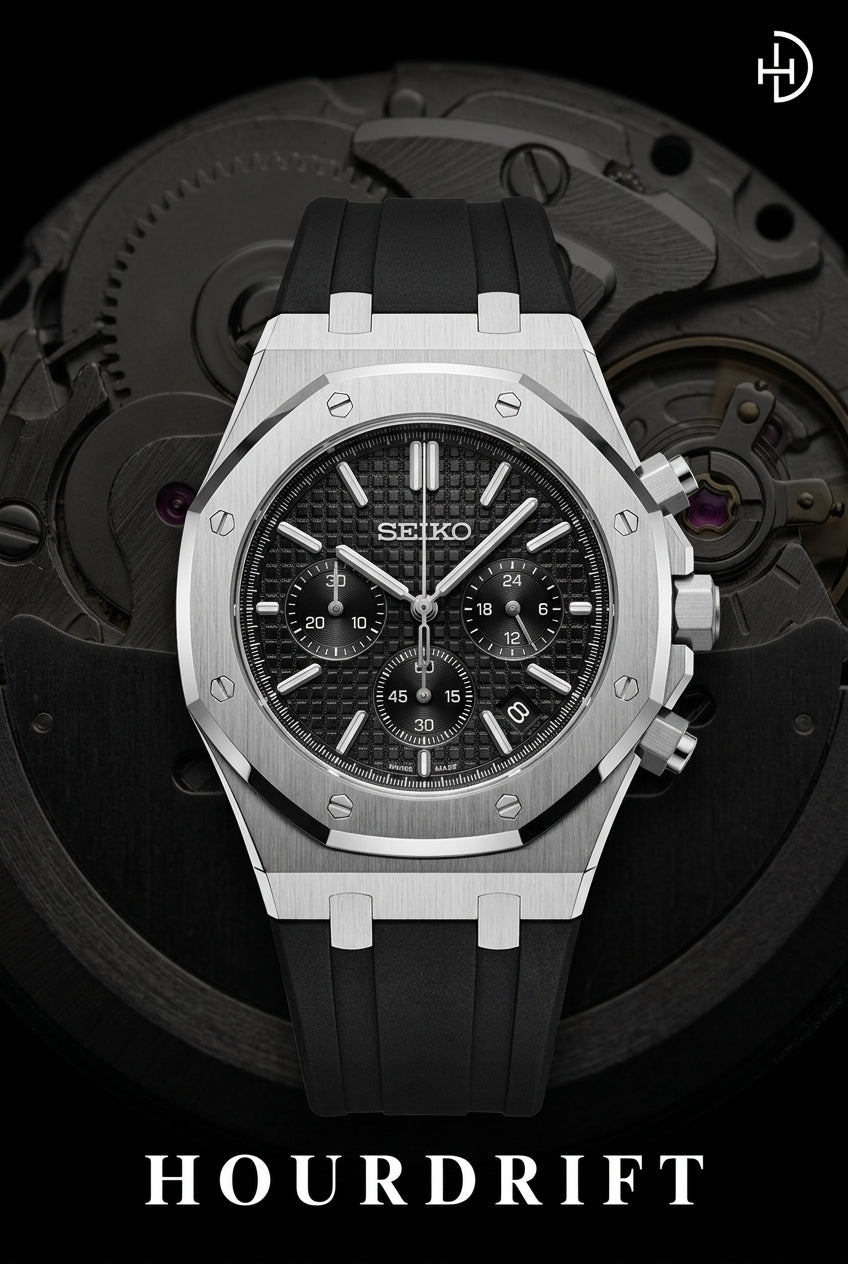 Seiko Mod Royal Oak Black Dial (Rubber Strap)