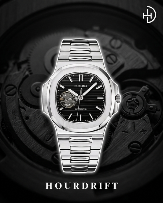 Seiko Mod Nautilus Open Heart Black