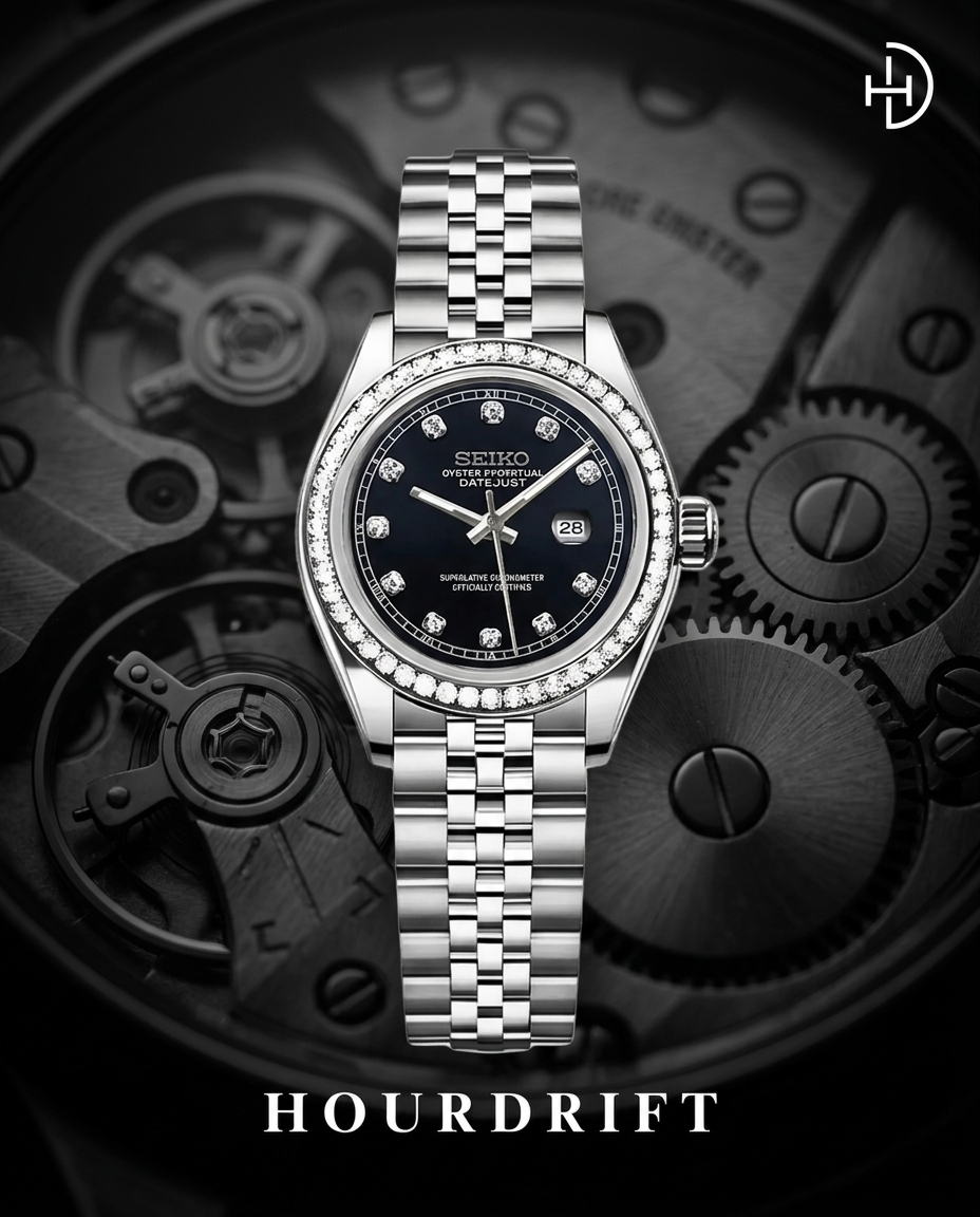 Seiko Mod Datejust Black Dial Diamond Face