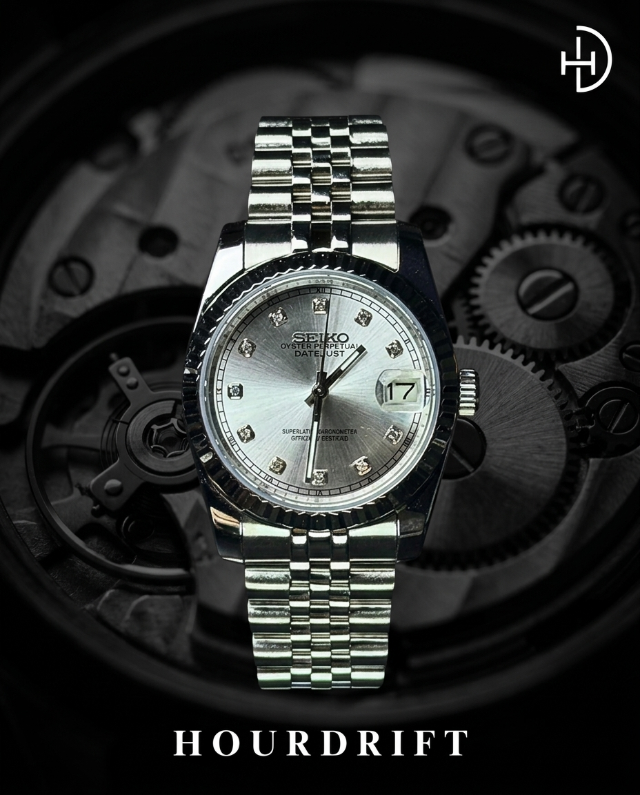 Seiko Mod Datejust White Diamond Dial