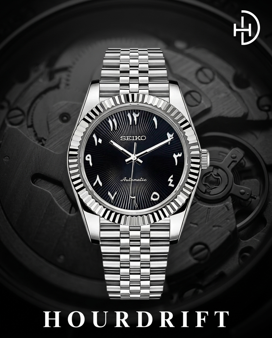 Seiko Mod Datejust Black Arabic Textured Dial