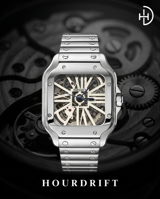 Seiko Mod Santos White Skeleton